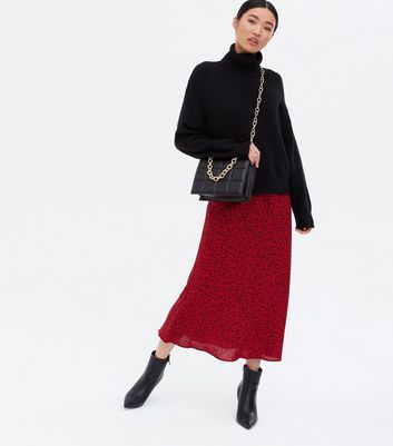 red leopard print pleated skirt