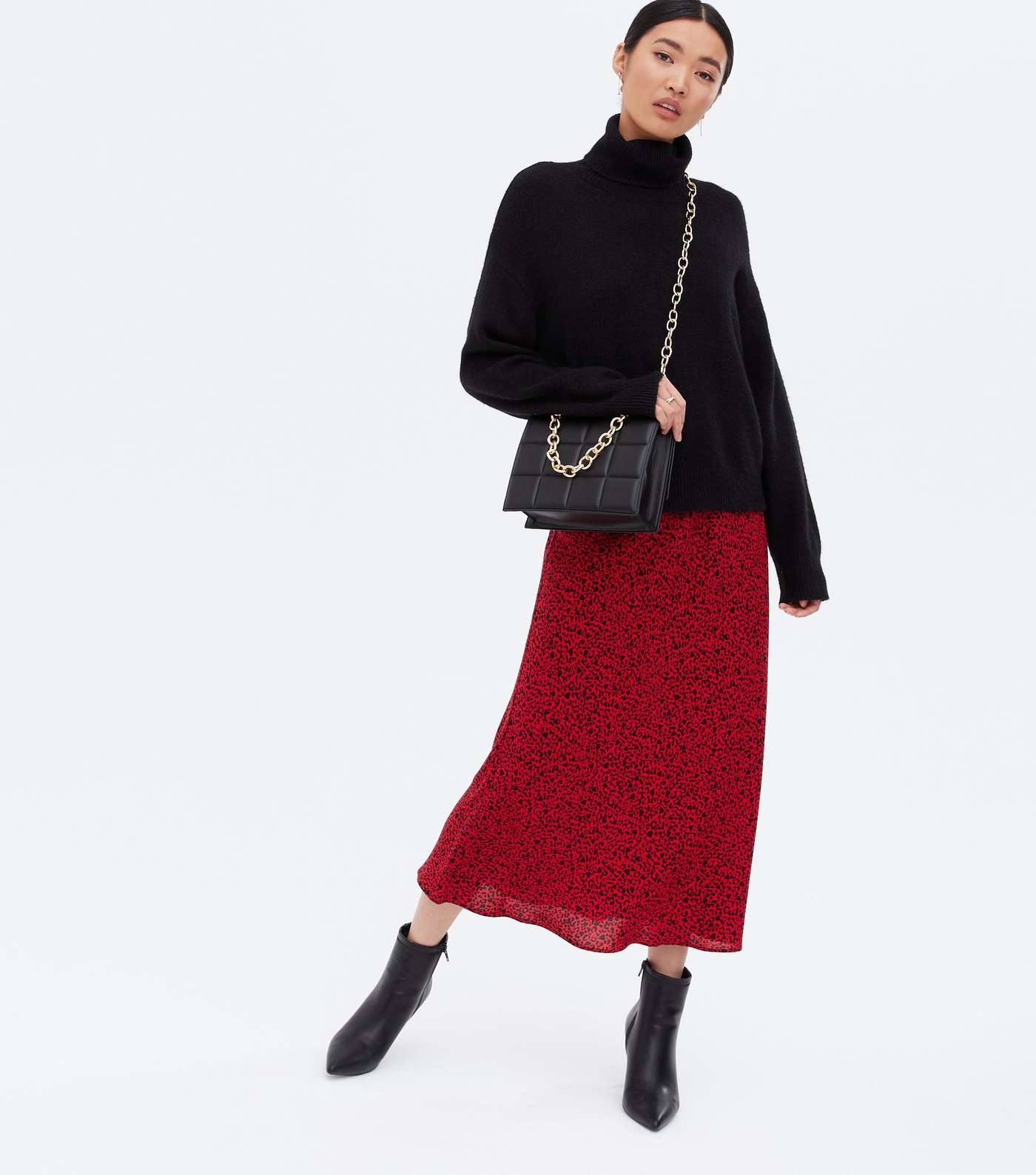 Red Leopard Print Midi Skirt