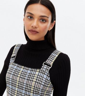 checked buckle detail pinafore dress