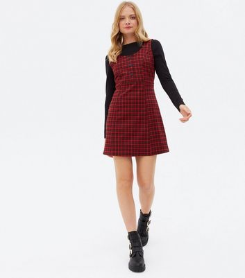 new look red pinafore dress