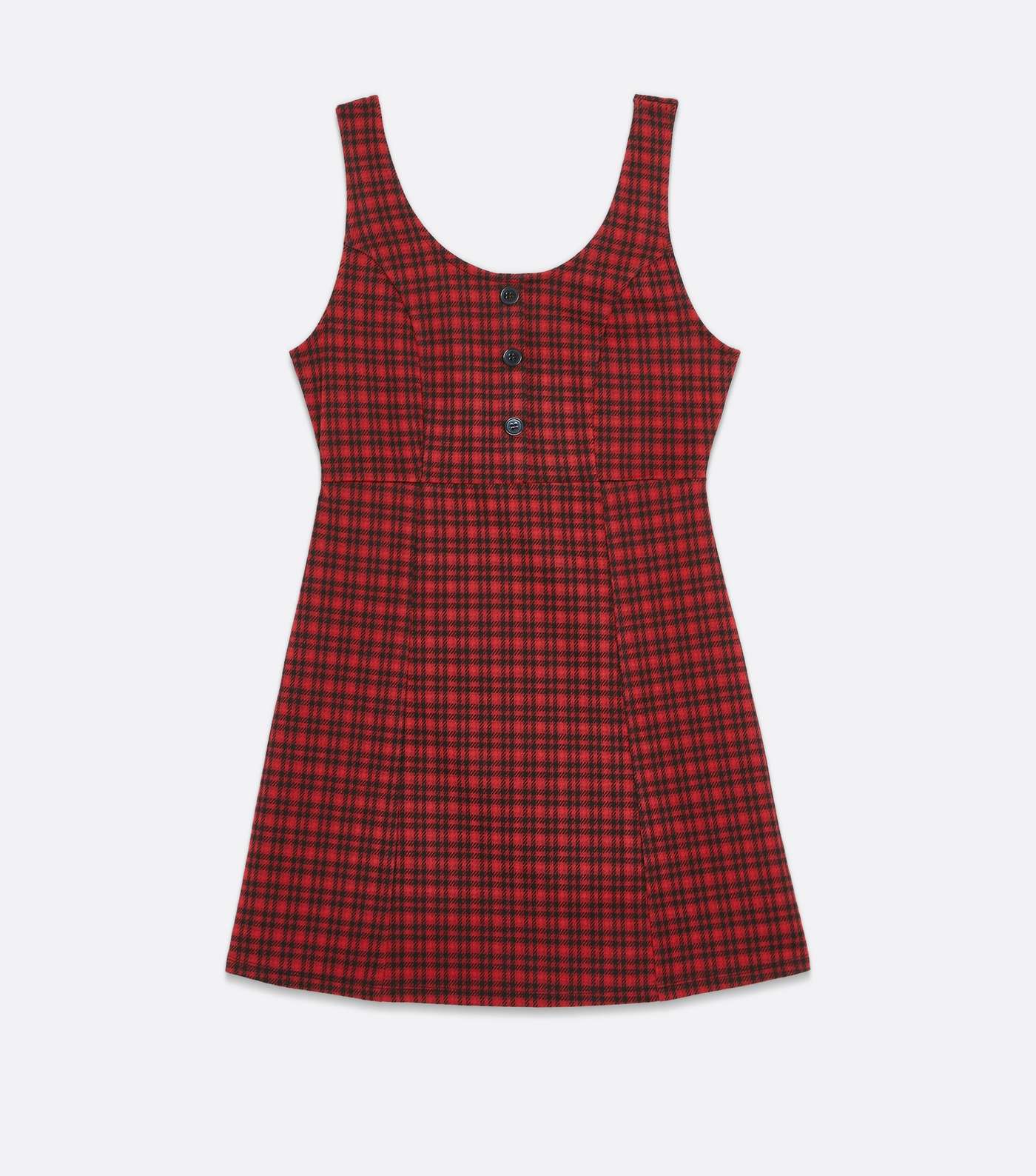 Red Check Button Front Scoop Neck Mini Pinafore Dress Image 5