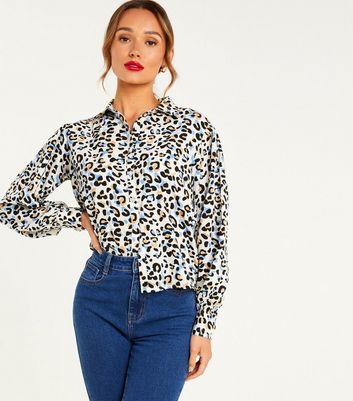 QUIZ Pale Blue Leopard Print Shirt | New Look