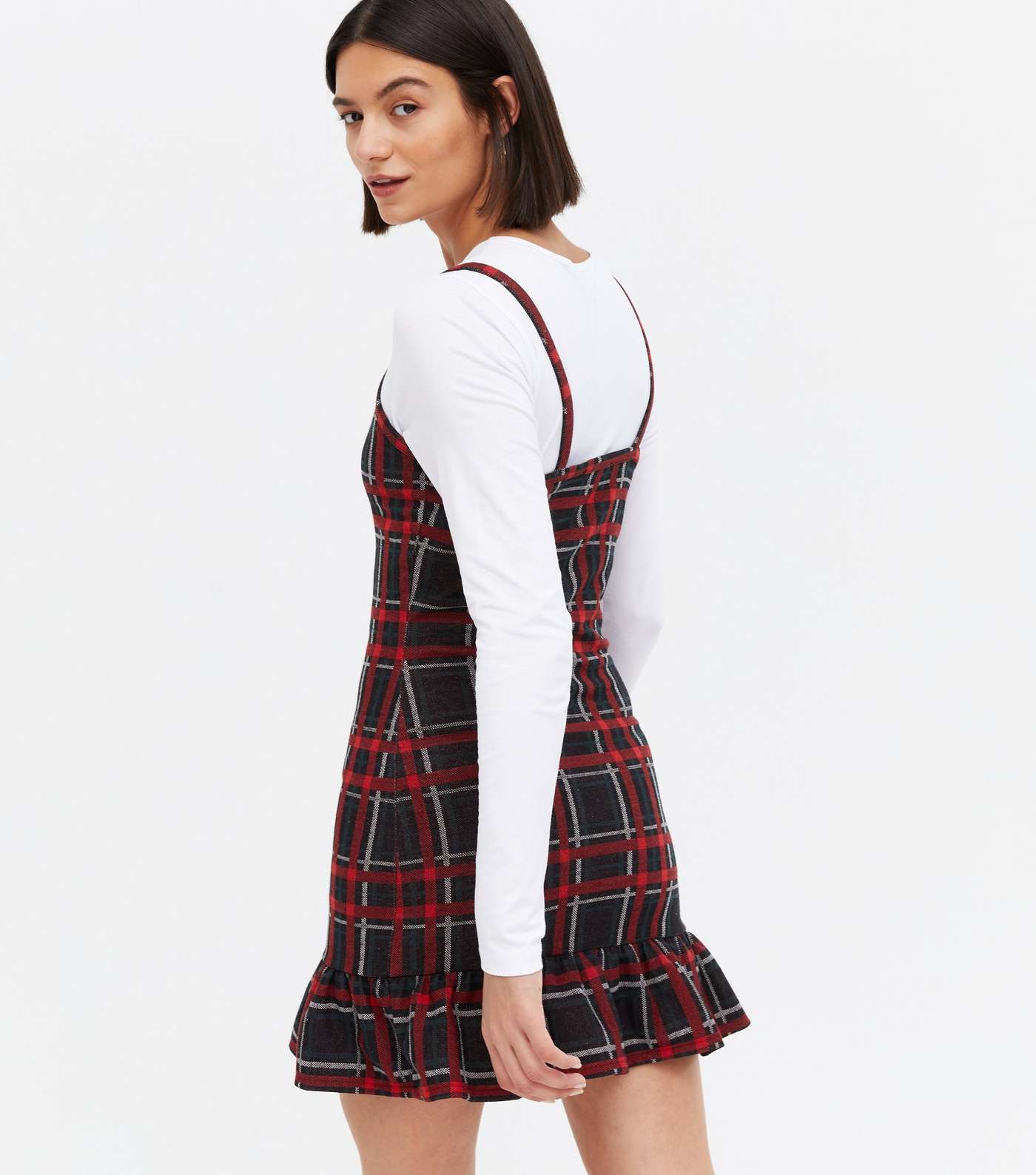 Wednesday's Girl Red Check 2-in-1 Frill Pinafore Dress Image 4