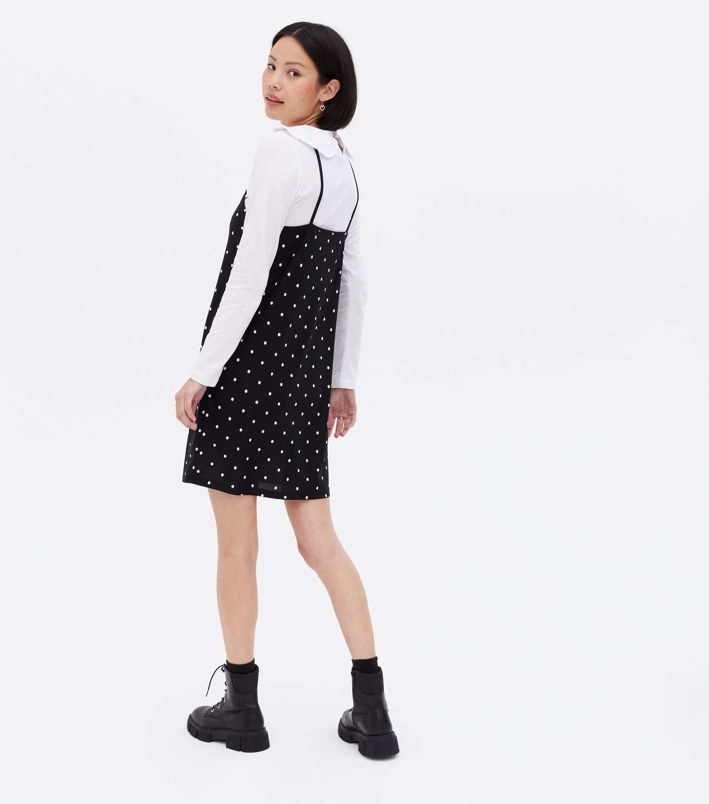Wednesday's Girl Black Spot 2 in 1 Collared Pinafore Dress Image 4