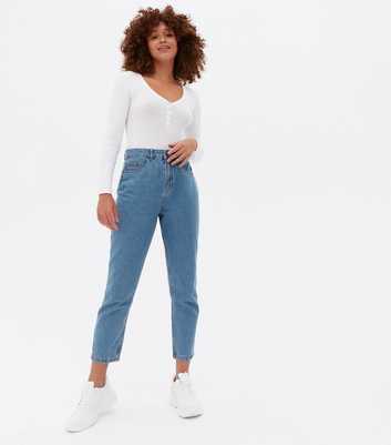 Noisy May Blue High Waist Ankle Grazing Mom Jeans