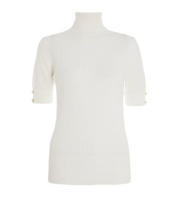 Cable Knit Faux Pearl Roll Neck Jumper 