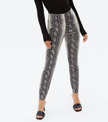 Black Snake Print Leather-Look Leggings 