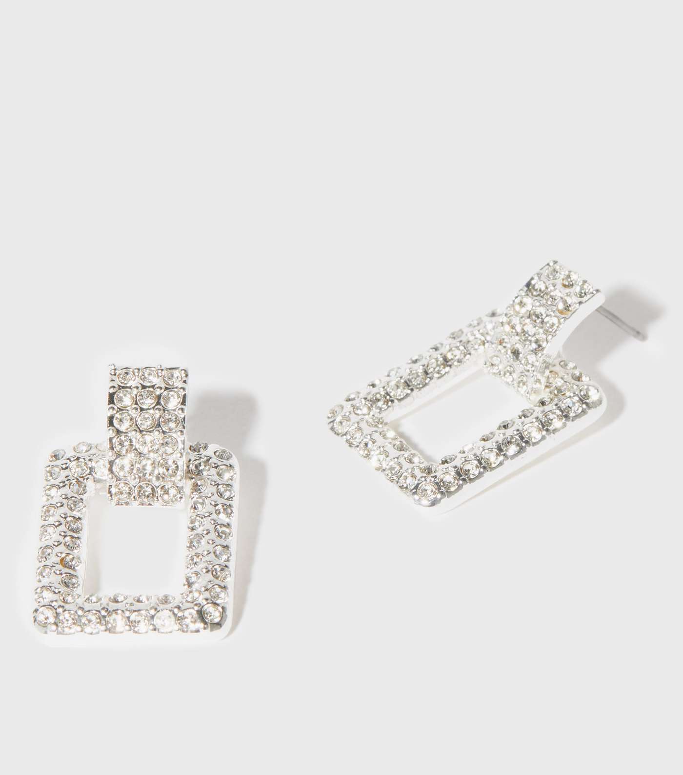 Silver Diamanté Square Doorknocker Earrings