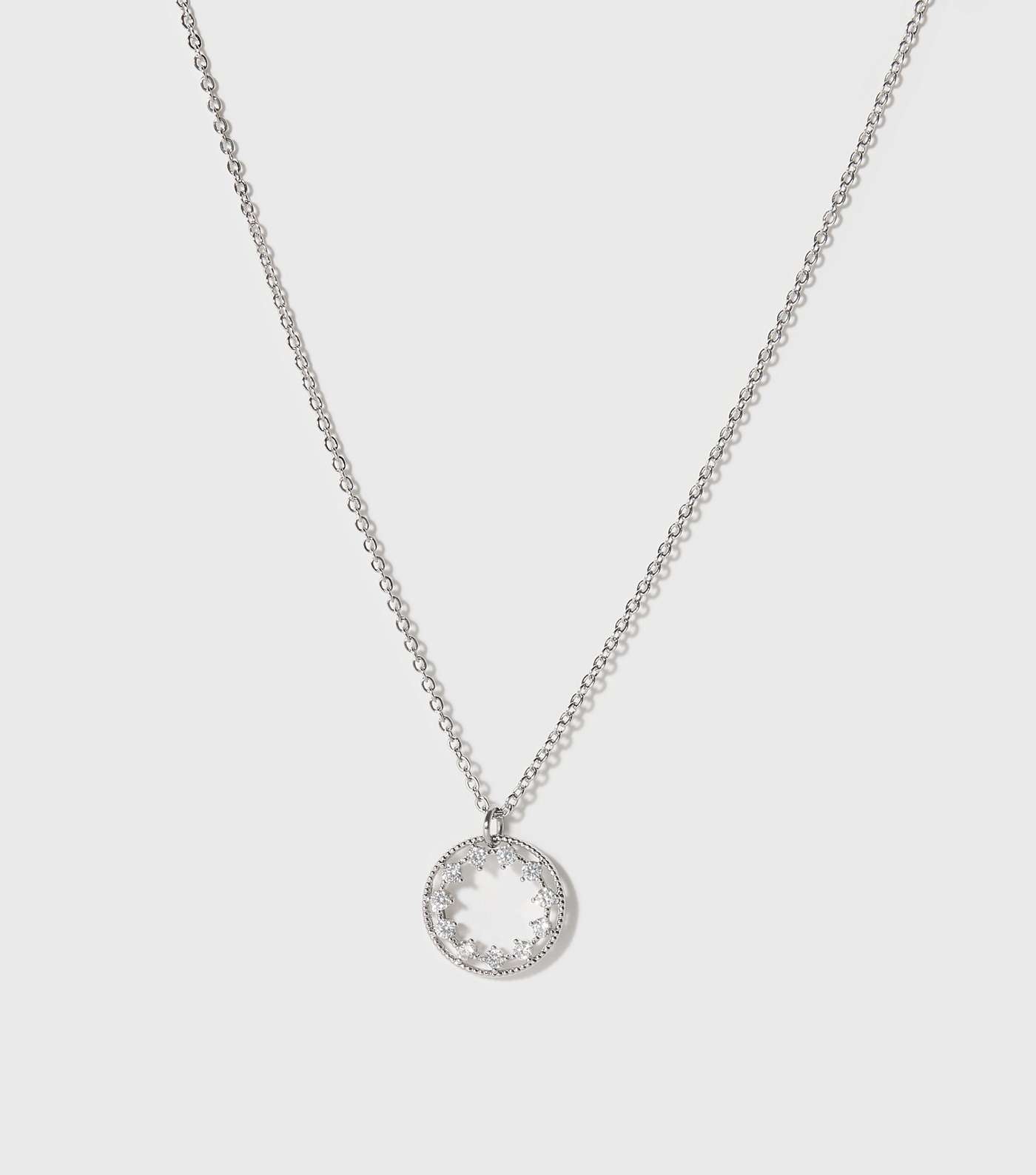 Silver Diamanté Circle Pendant Necklace