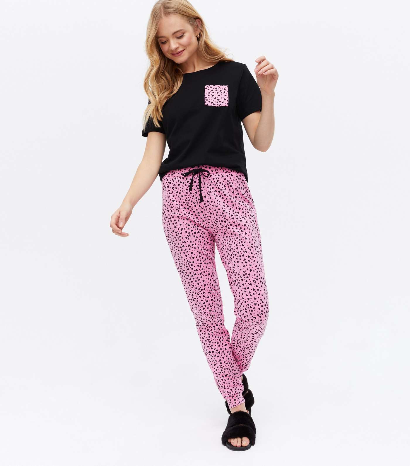 Black Mix & Match Heart Pocket Pyjama T-Shirt Image 2