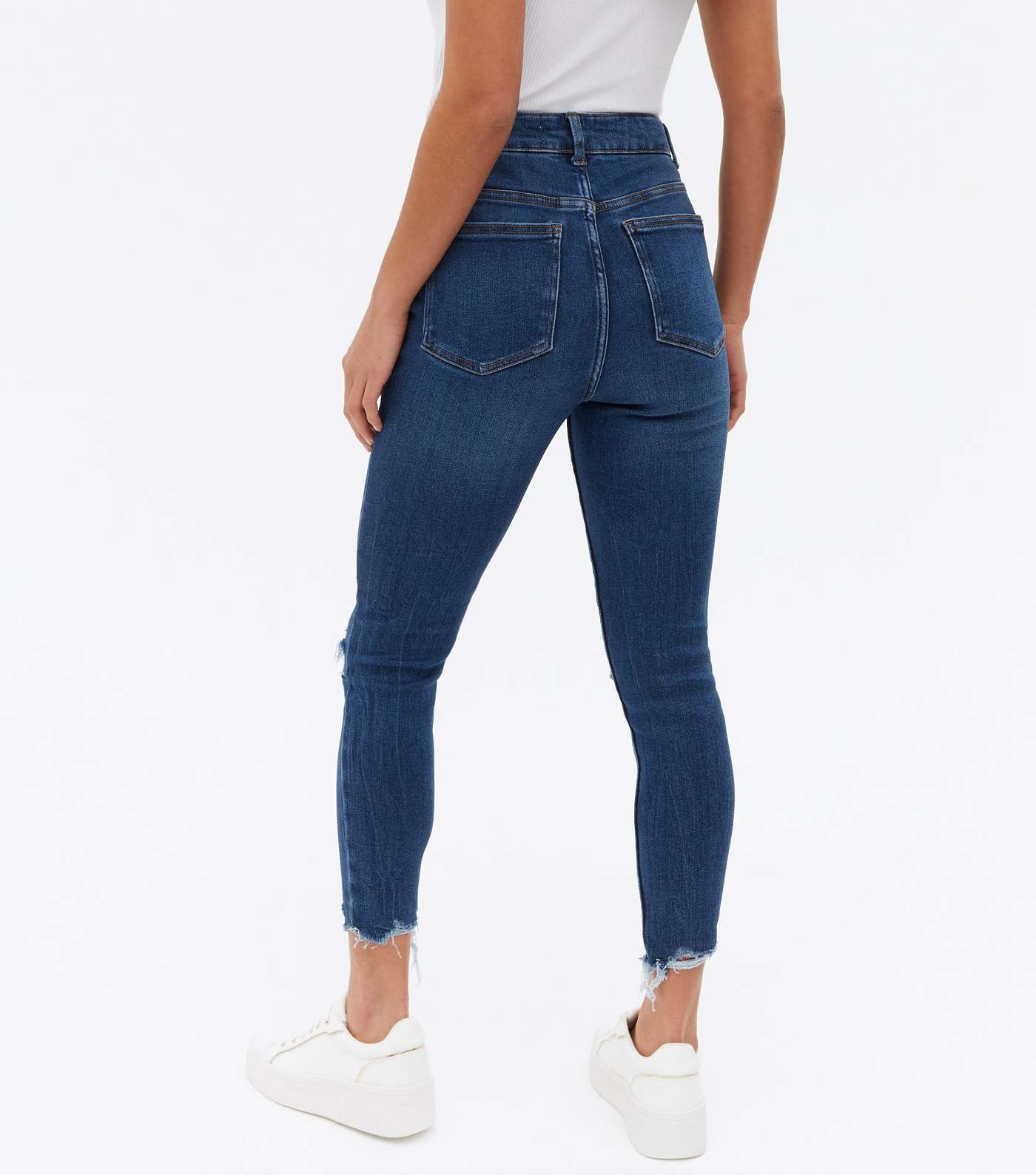 Petite Blue Ripped High Waist Hallie Super Skinny Jeans Image 4