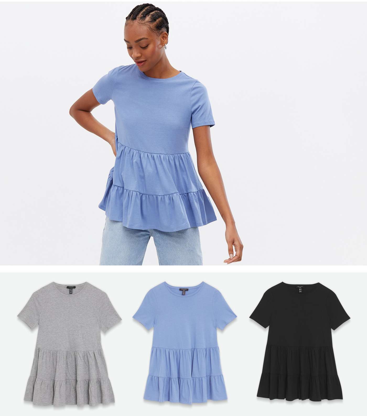 Tall 3 Pack Grey Blue and Black Tiered Peplum T-Shirts