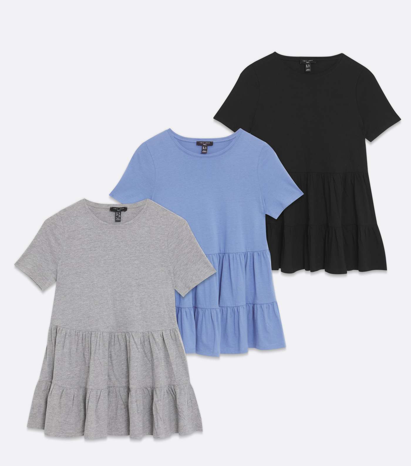 Tall 3 Pack Grey Blue and Black Tiered Peplum T-Shirts Image 5