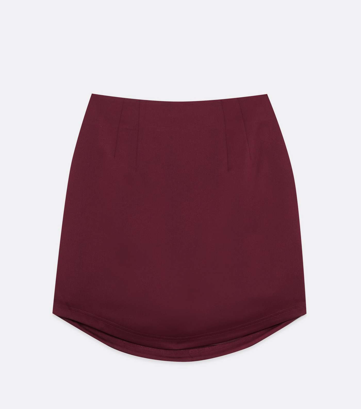 Burgundy Satin Curved Hem Mini Skirt Image 5