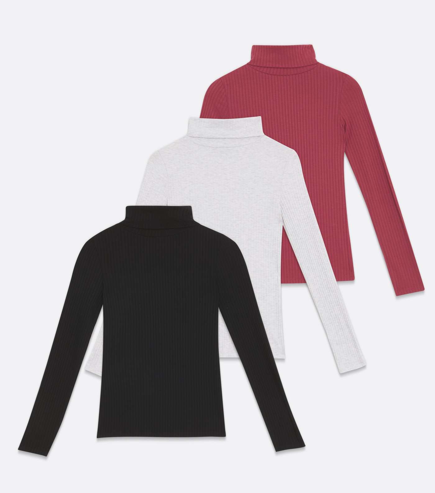 Tall 3 Pack Grey Black and Red Ribbed Roll Neck Tops Image 5