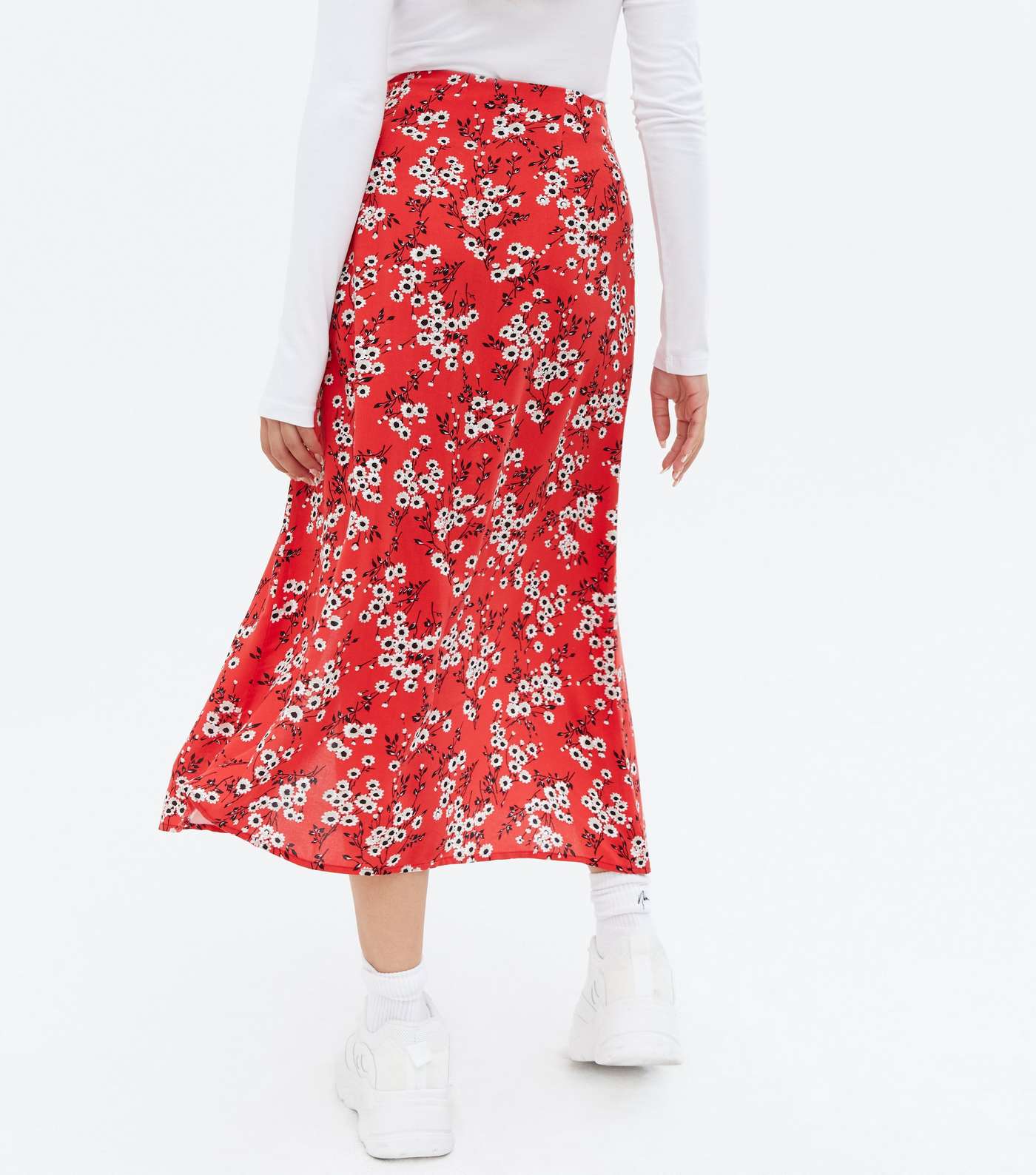 Petite Red Floral Split Front Midi Skirt Image 4
