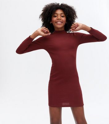 Girls Burgundy Ribbed High Neck Long 