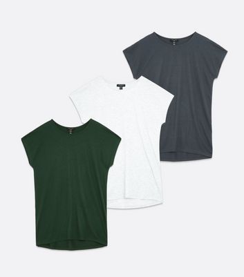 Tall 3 Pack Green White And Grey Relaxed Crew T Shirts New Look