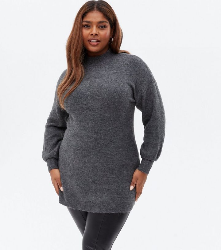 Moda Curves Grey Knit Neck Mini Dress | New Look