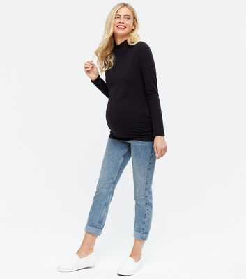 Curves Maternity Blue Acid Wash Over Bump Tori Mom Jeans