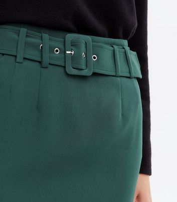 Green Belted Curved Hem Mini Skirt New Look