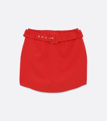 new look red leather skirt