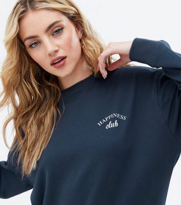 Navy Happiness Club Logo Sweatshirt New Look