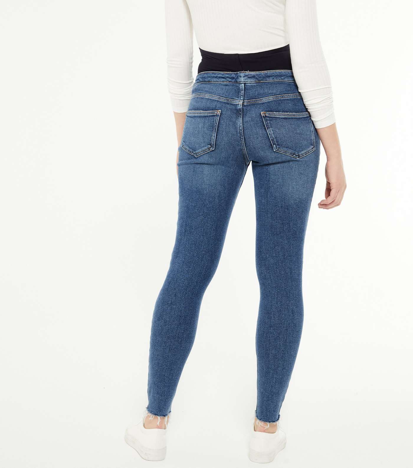 Curves Maternity Blue Ripped Over Bump Jenna Skinny Jeans Image 2
