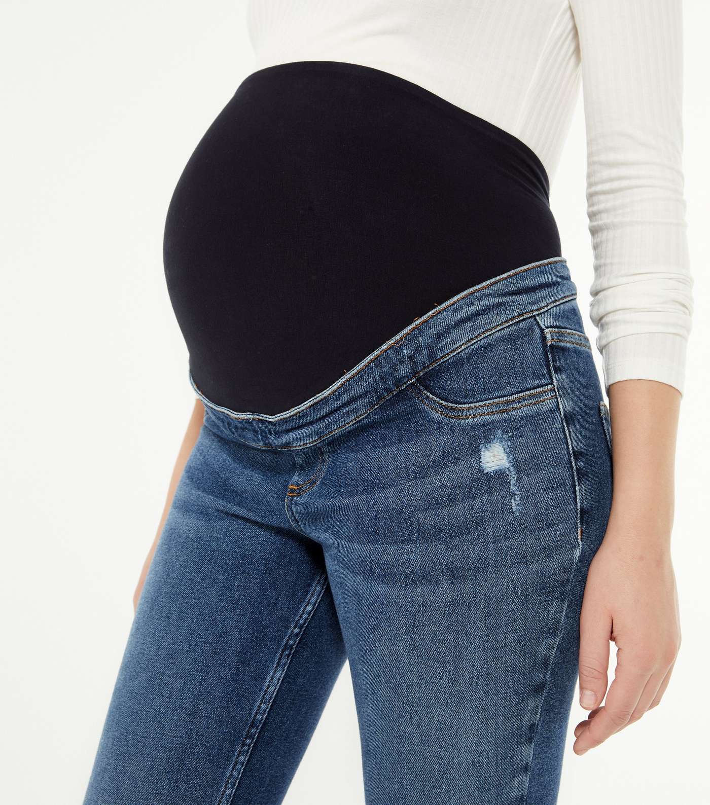 Curves Maternity Blue Ripped Over Bump Jenna Skinny Jeans Image 4
