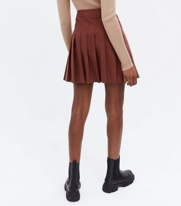 Damen Bekleidung Rust Brushed Pleated Curved Hem Mini Skirt