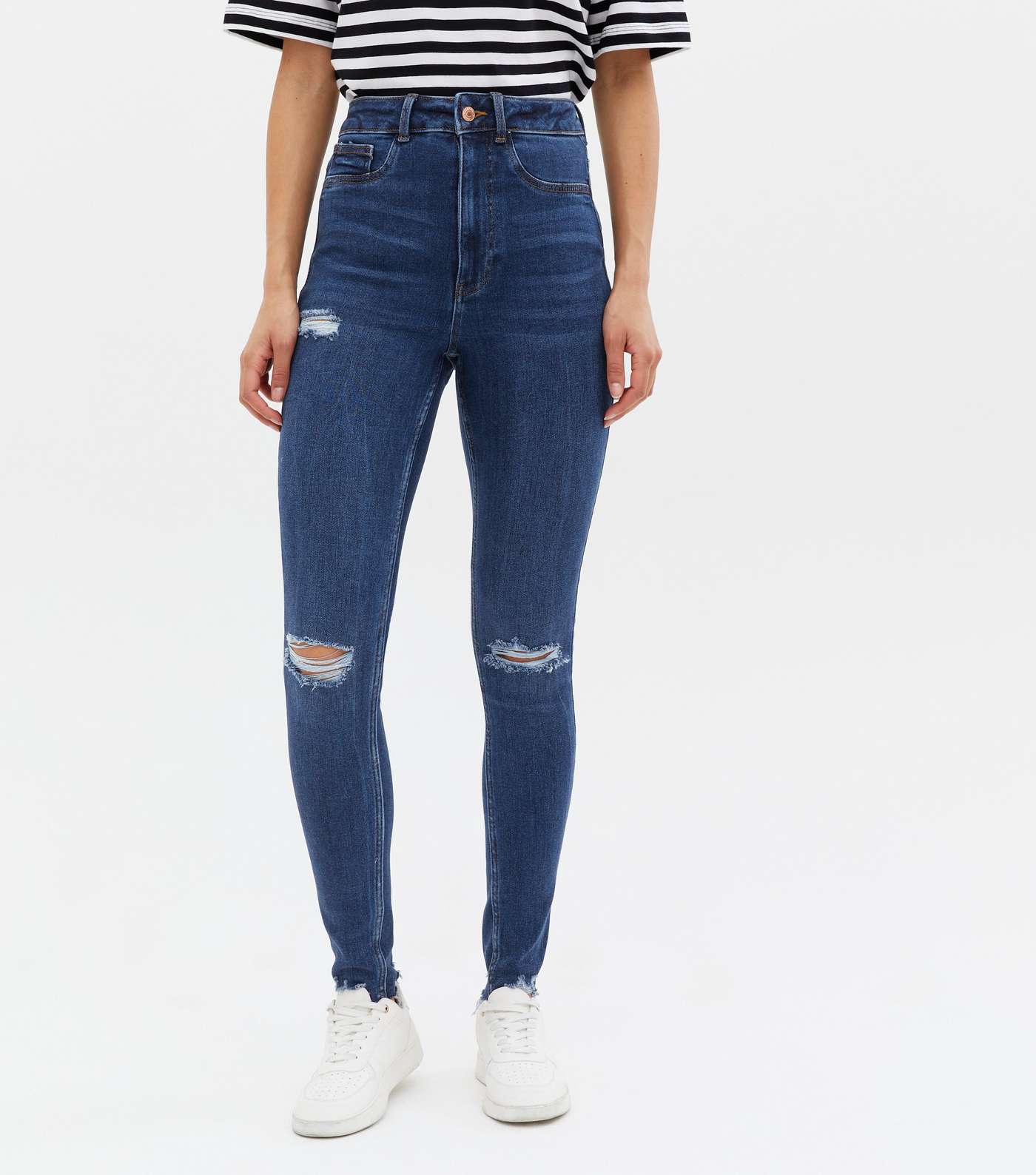 Tall Blue Ripped High Waist Hallie Super Skinny Jeans Image 2