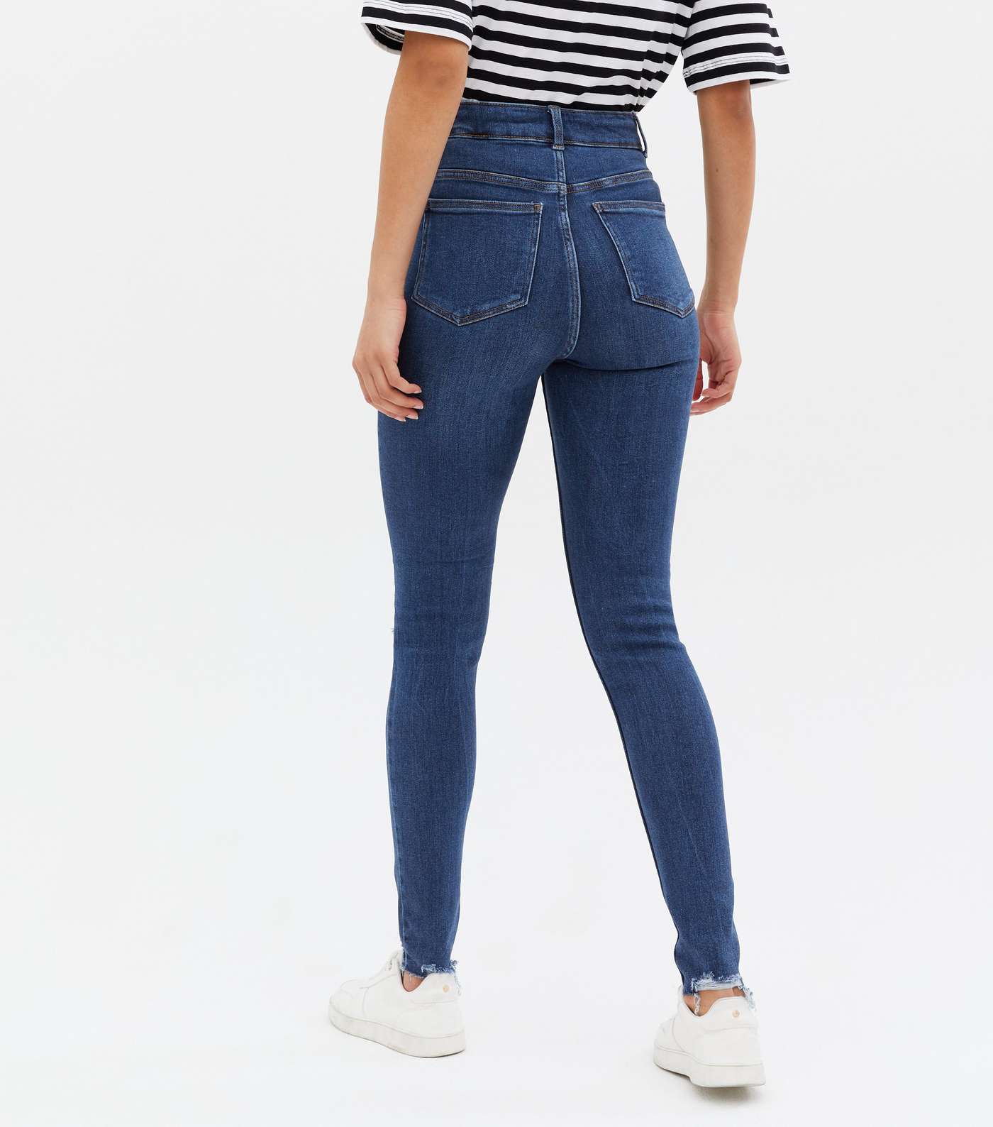 Tall Blue Ripped High Waist Hallie Super Skinny Jeans Image 4