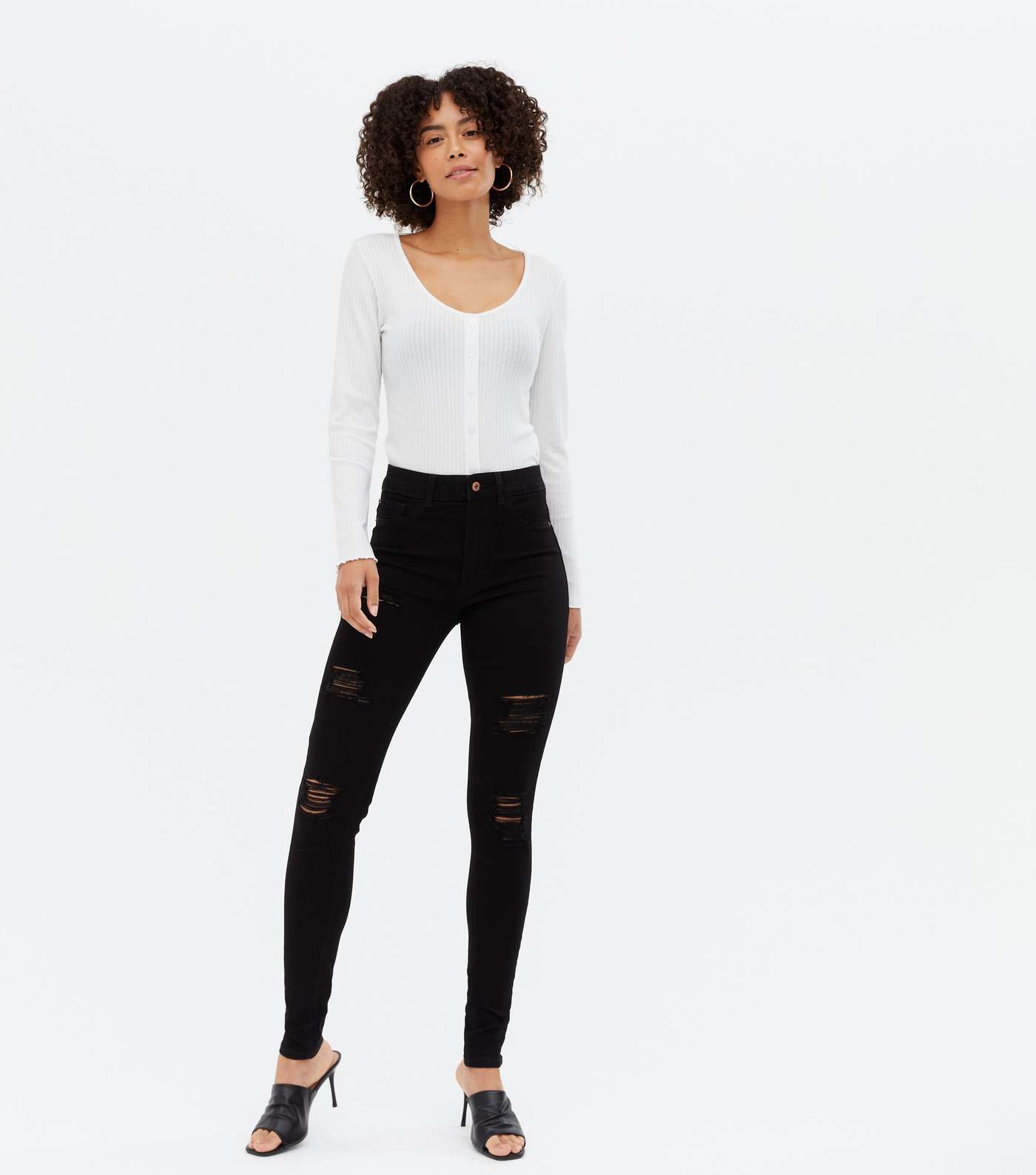 Tall Black Ripped Mid Rise India Super Skinny Jeans