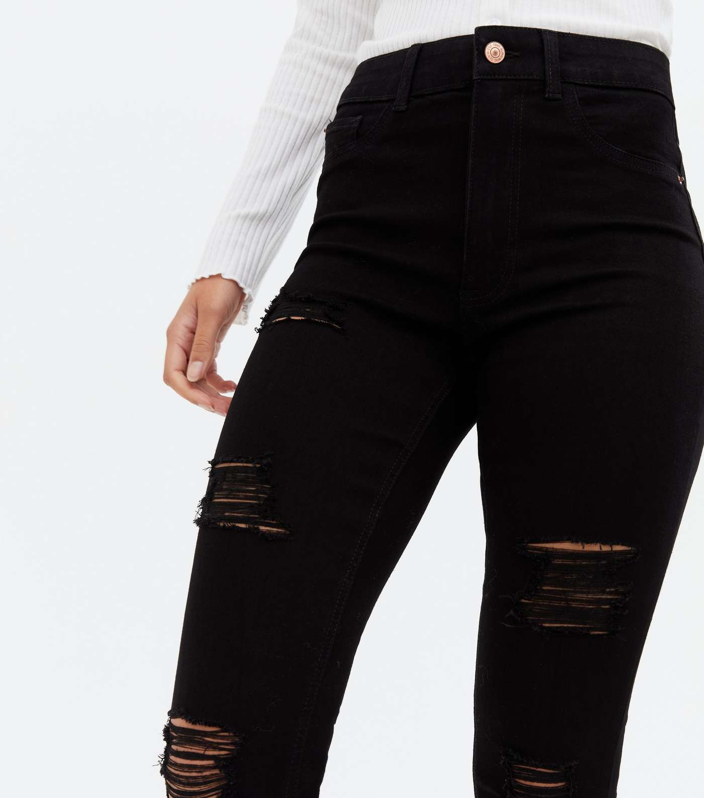 Tall Black Ripped Mid Rise India Super Skinny Jeans Image 3