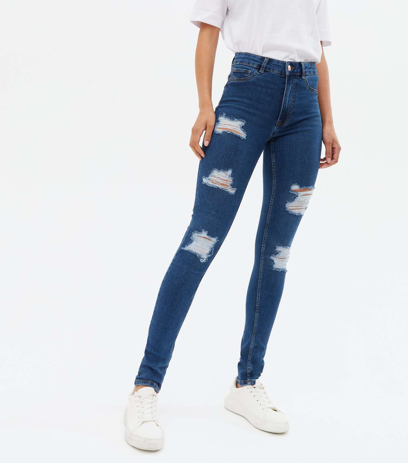 Tall Blue Ripped Mid Rise India Super Skinny Jeans Image 2