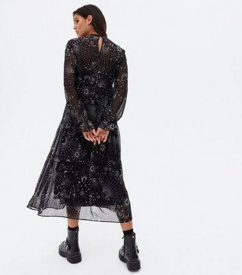 Black Mystic Chiffon Long Sleeve Midi 