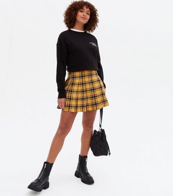 mustard check skirt