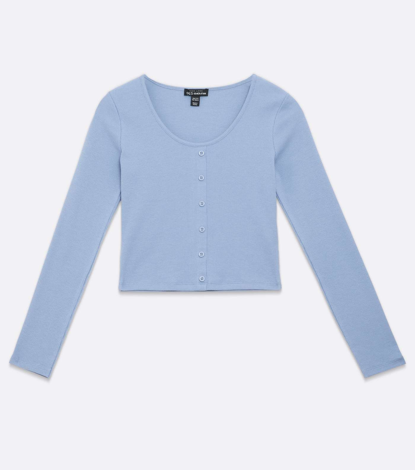 Girls Pale Blue Ribbed Button Front Long Sleeve Top Image 5