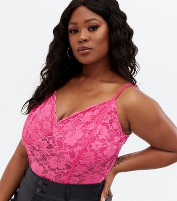 pink lace bodysuit new look