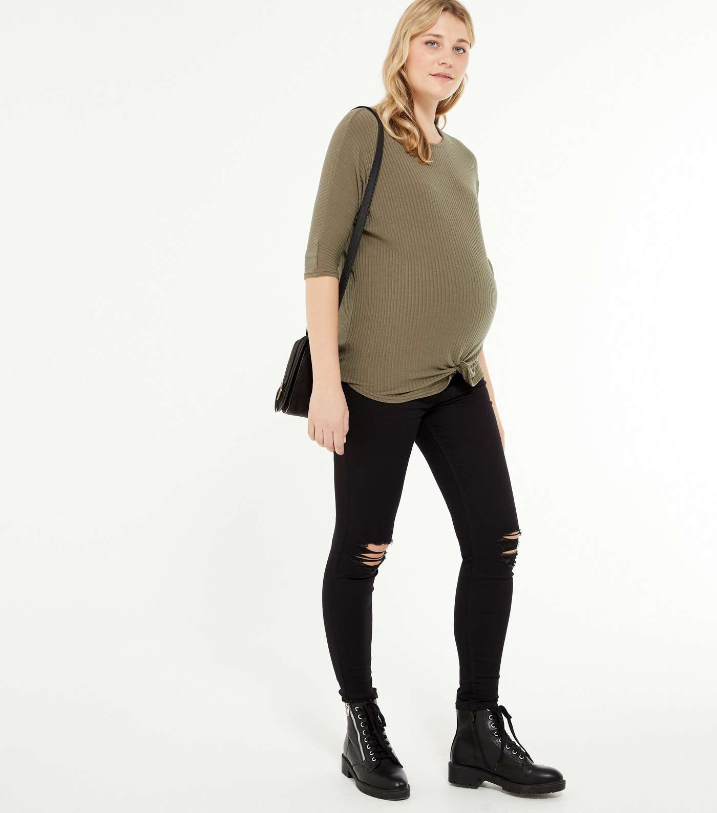Maternity Black Lift & Shape Ripped Over Bump Emilee Jeggings
