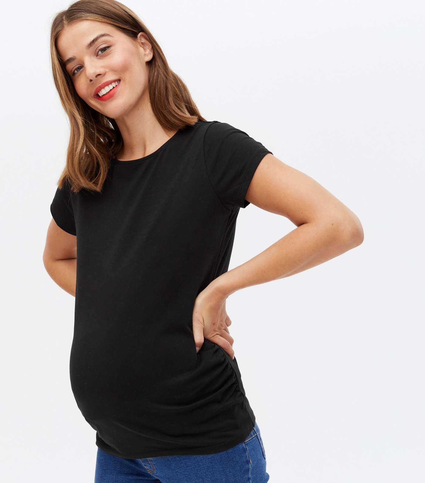 Maternity Black Ruched Side Crew T-Shirt