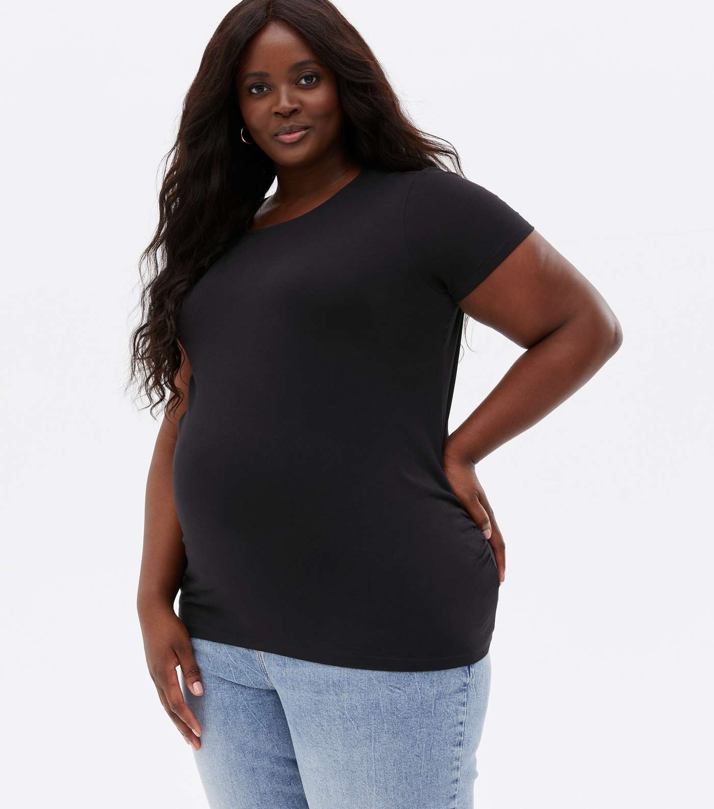 Maternity Black Ruched Side Crew T-Shirt Image 3