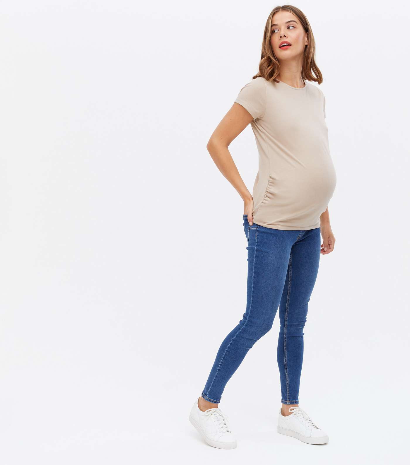 Maternity Light Brown Ruched Side Crew T-Shirt Image 2