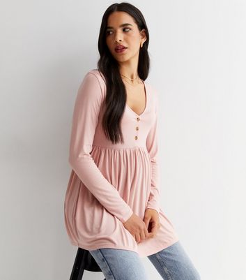 Maternity Pale Pink Long Sleeve Button Peplum Nursing Top New Look