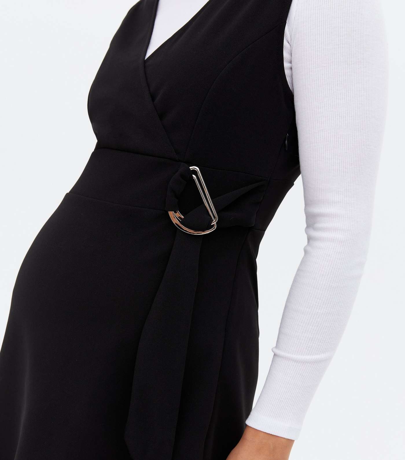 Maternity Black Crepe Wrap Pinafore Dress Image 3