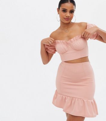 pink skirt and crop top set