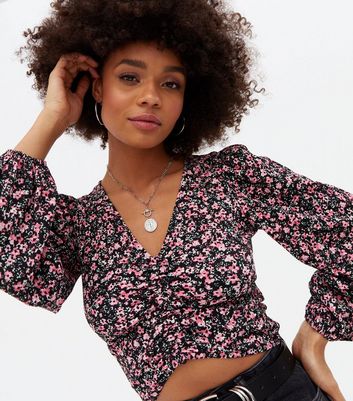 ruched floral crop top
