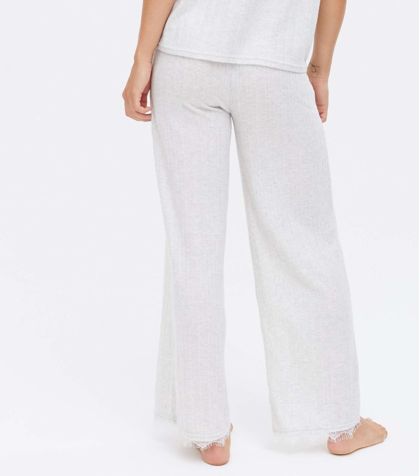 Maternity Pale Grey Ribbed Lace Hem Lounge Trousers Image 4