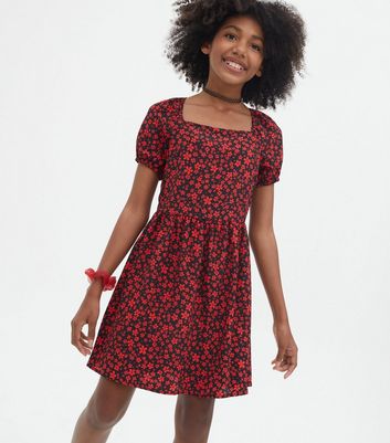 girls red floral dress