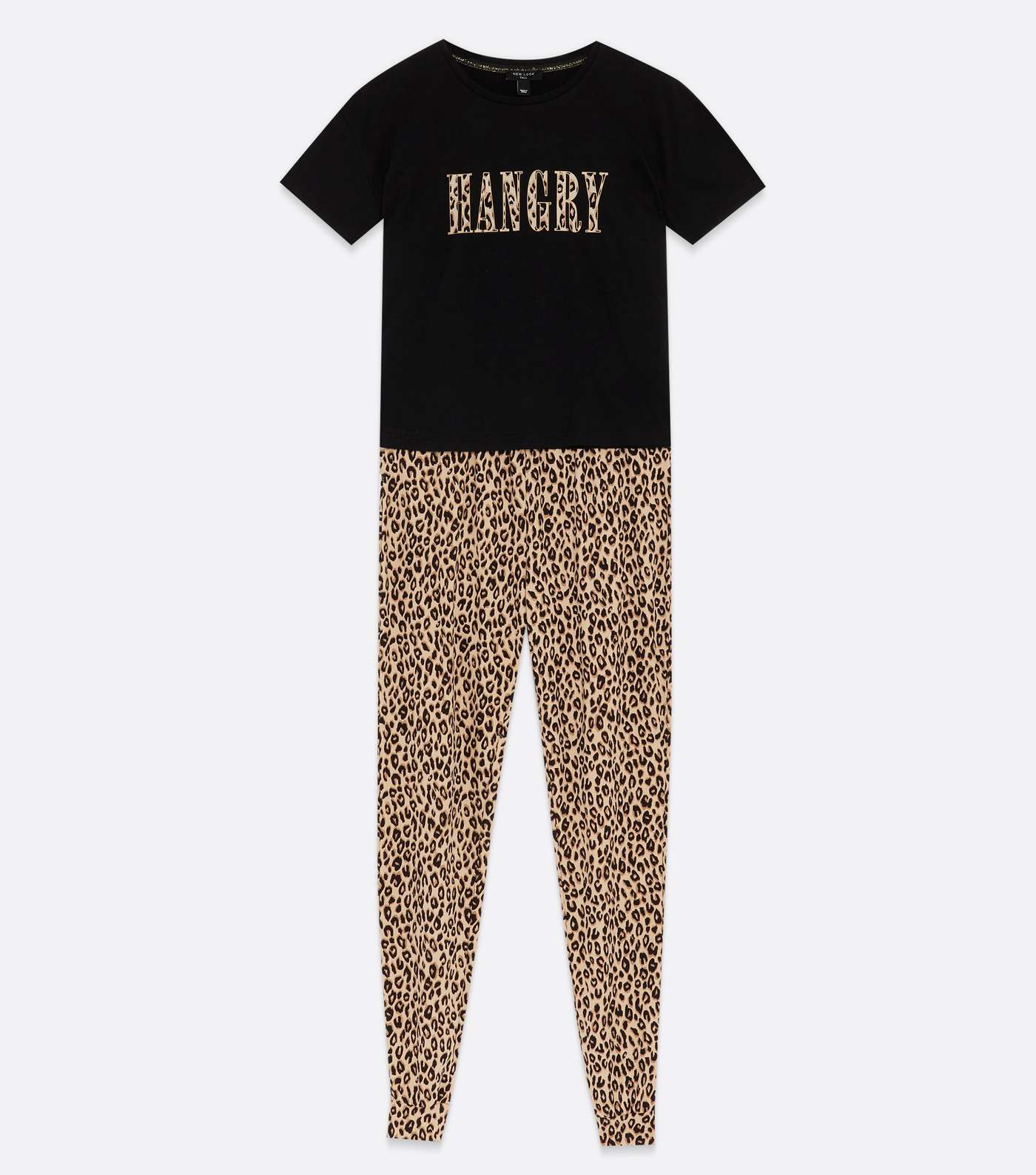 Tall Black Leopard Print Jogger Pyjama Set with Hangry Logo Image 5